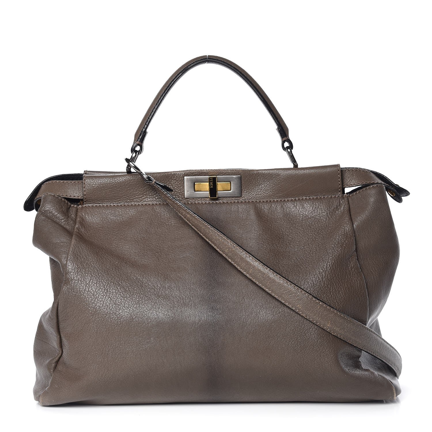 Fendi Goatskin Zucca Large Peekaboo Iconic Satchel Taupe Tobacco Moro 1 of 15