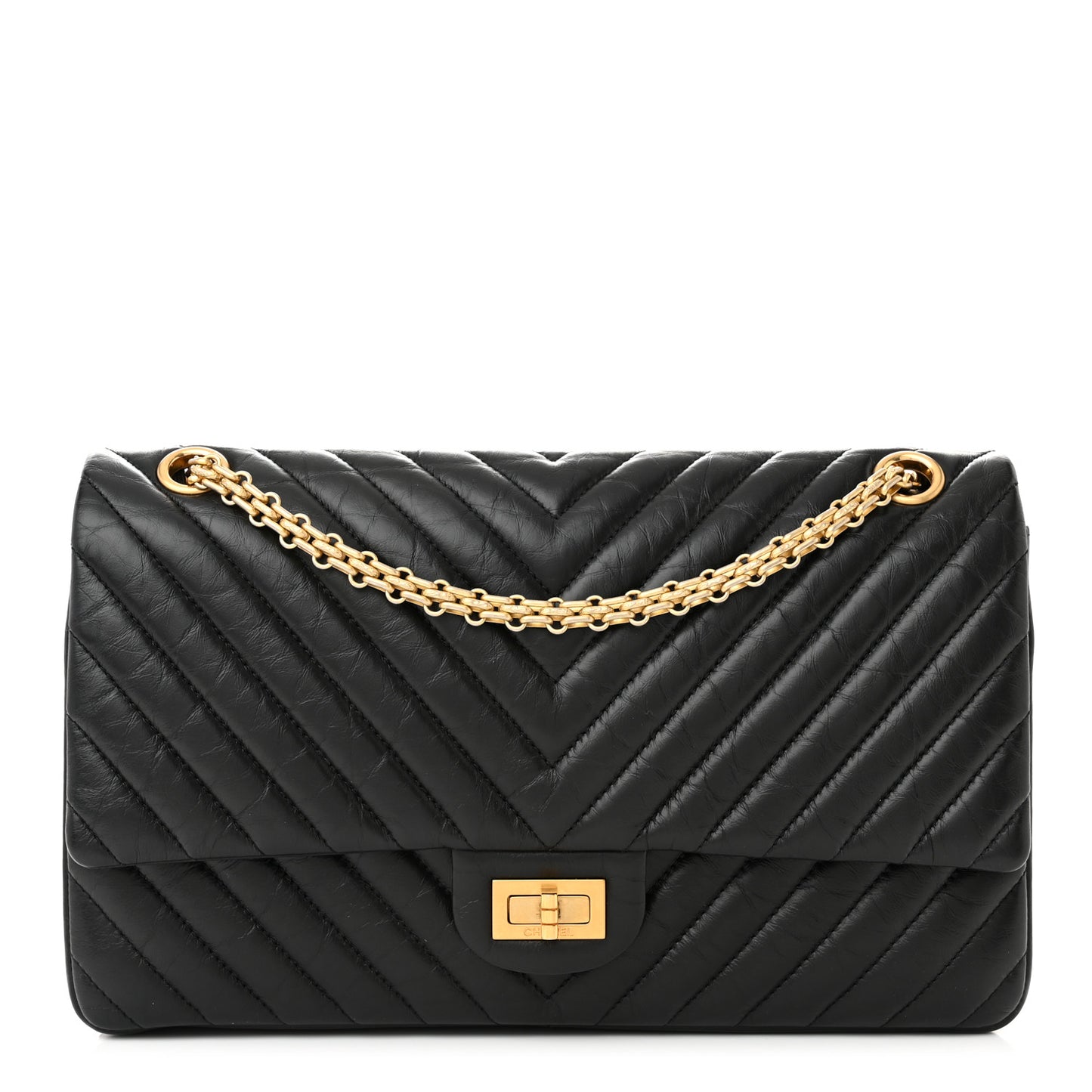 Aged Calfskin Chevron Quilted 2.55 Reissue 226 Flap Black