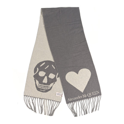 Alexander McQueen Wool Polyamide Skull Heart Logo Scarf Grey 2 of 3