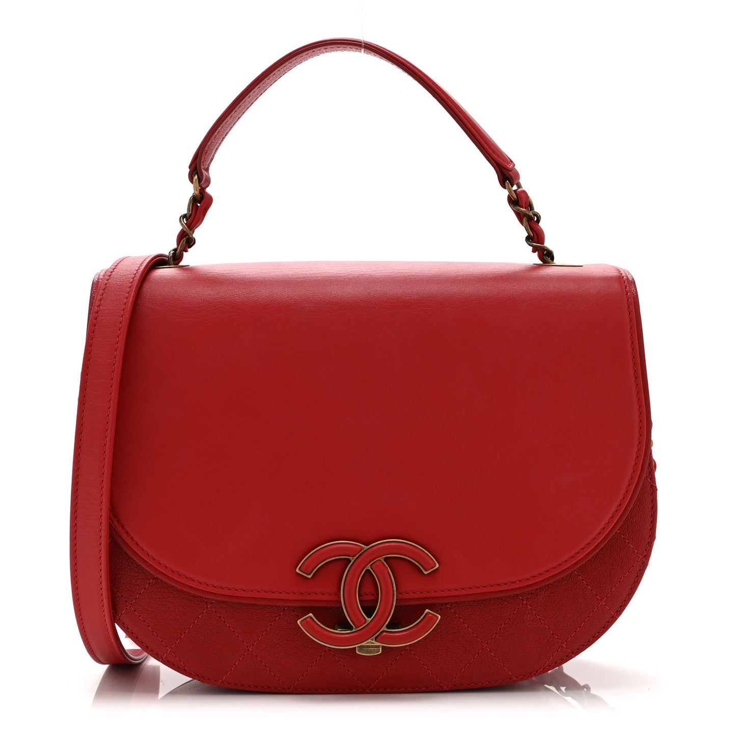 Shiny Calfskin Goatskin Quilted Small Coco Curve Messenger Flap Red