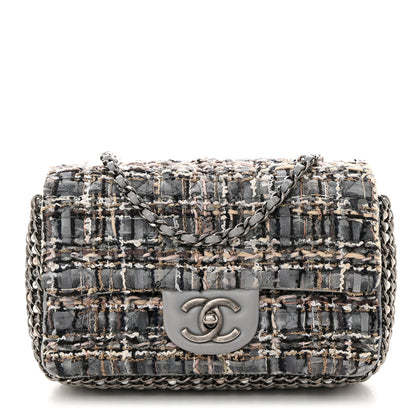 Chanel Tweed Quilted Mini Side Pearl Flap Bag Grey 1 of 10