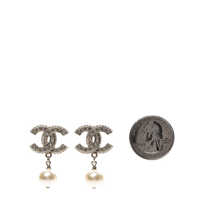 Chanel Crystal Pearl CC Drop Earrings Silver Pearly White 2 of 5