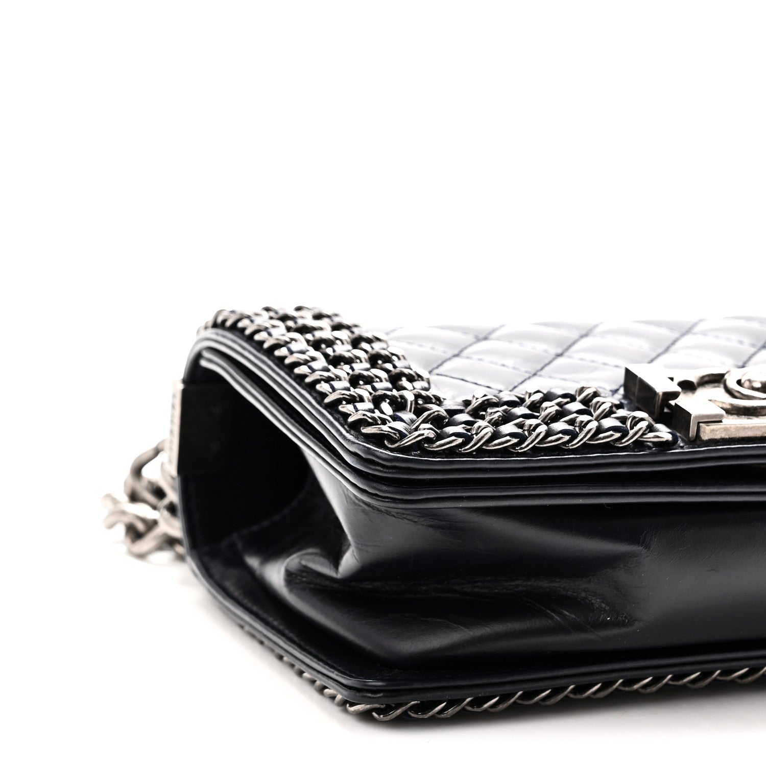 Chanel Glazed Calfskin Quilted Small Boy Chained Flap Navy 9 of 10