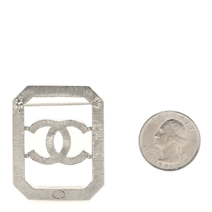 Chanel Metal Crystal Square CC Brooch Silver 2 of 3