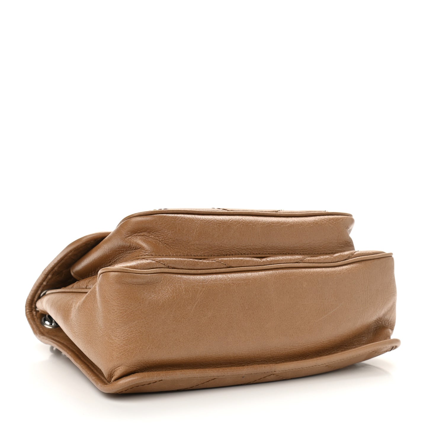 Crinkled Calfskin Matelasse Monogram Medium Niki Chain Satchel Natural Tan