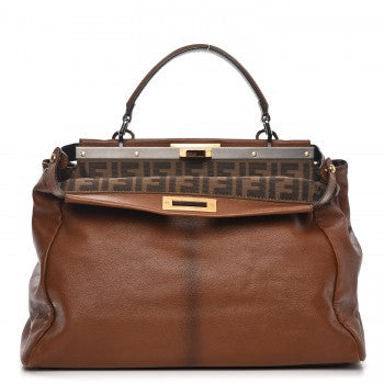 Fendi Goatskin Zucca Large Peekaboo Iconic Satchel Cuoio Tobacco Moro 17 of 24