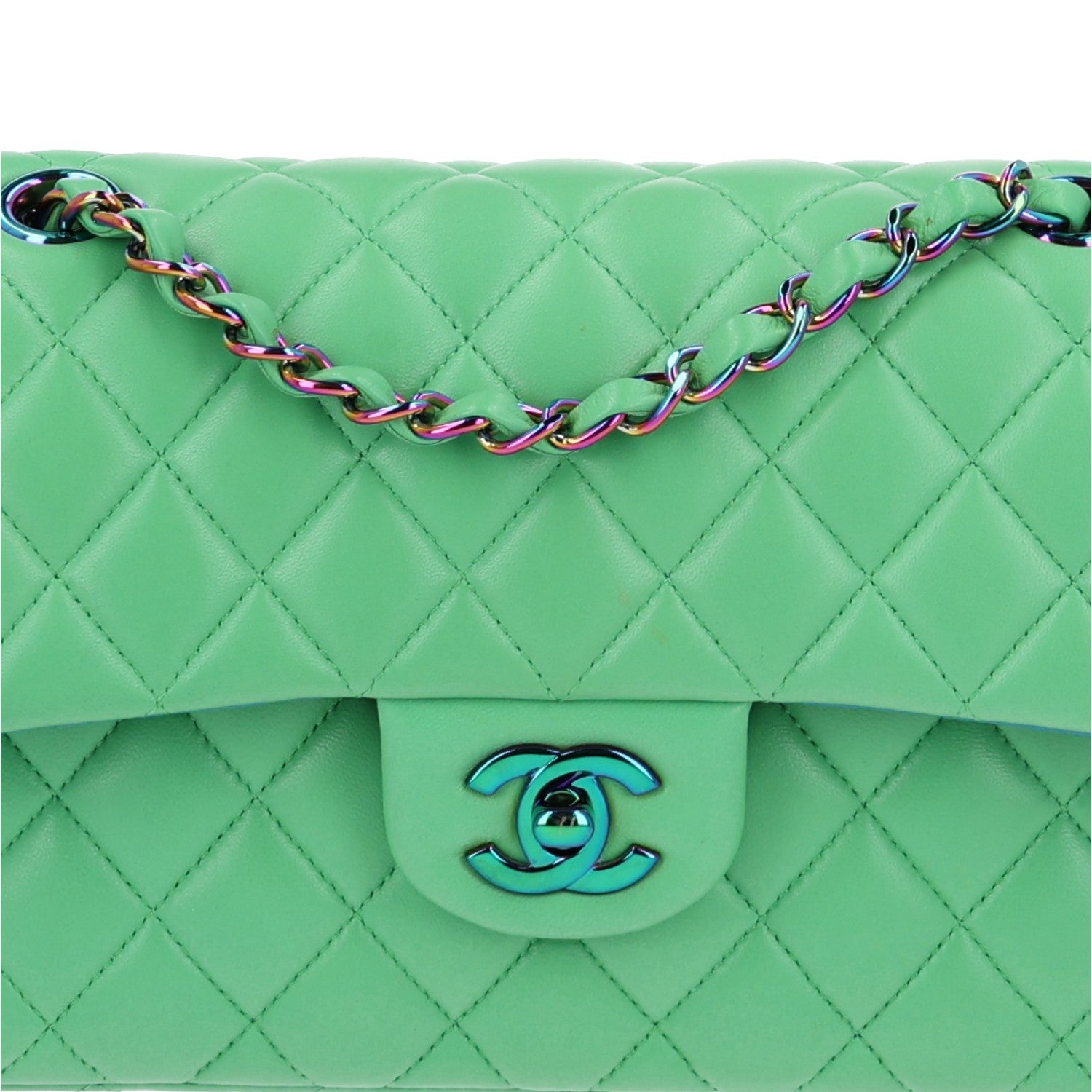Chanel Lambskin Quilted Small Double Flap Green Blue 9 of 11
