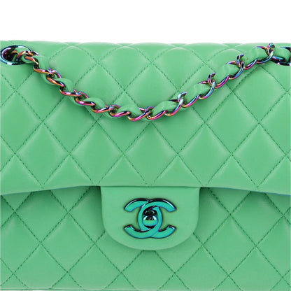 Chanel Lambskin Quilted Small Double Flap Green Blue 9 of 11