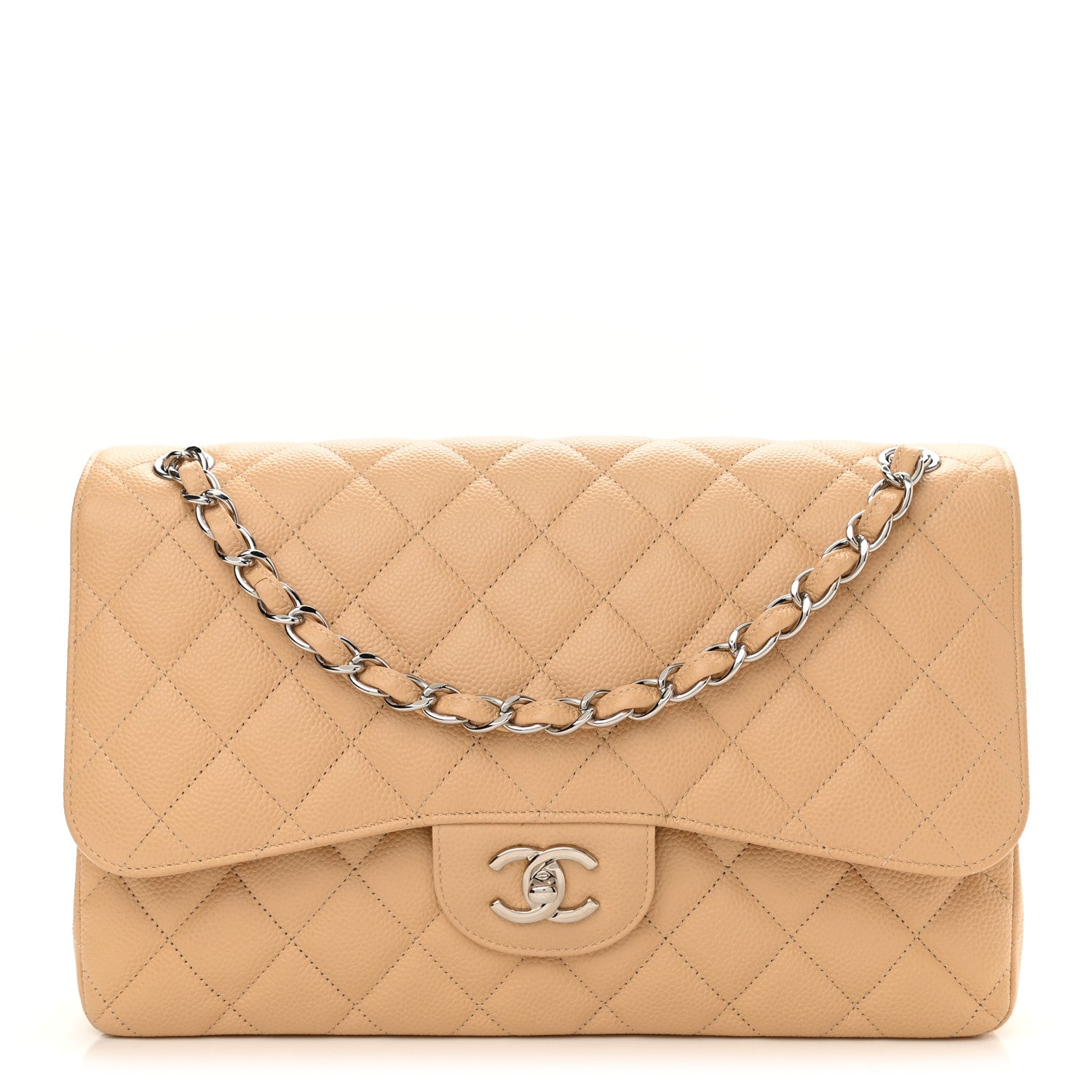 Chanel Caviar Quilted Jumbo Double Flap Light Beige 1 of 10