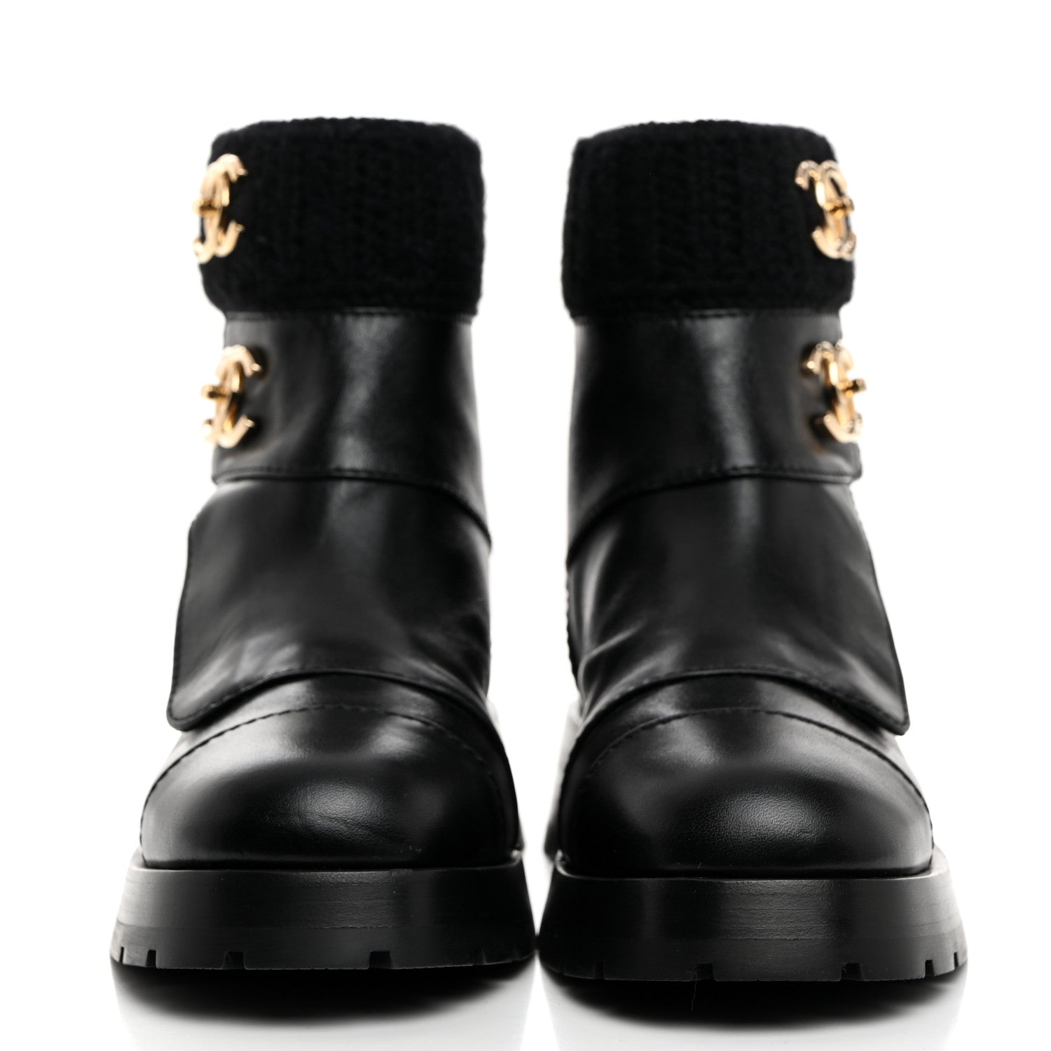 Chanel Calfskin Knit CC Short Boots 36 Black 2 of 9