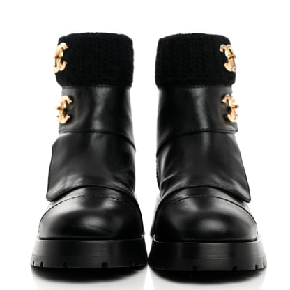 Chanel Calfskin Knit CC Short Boots 36 Black 2 of 9