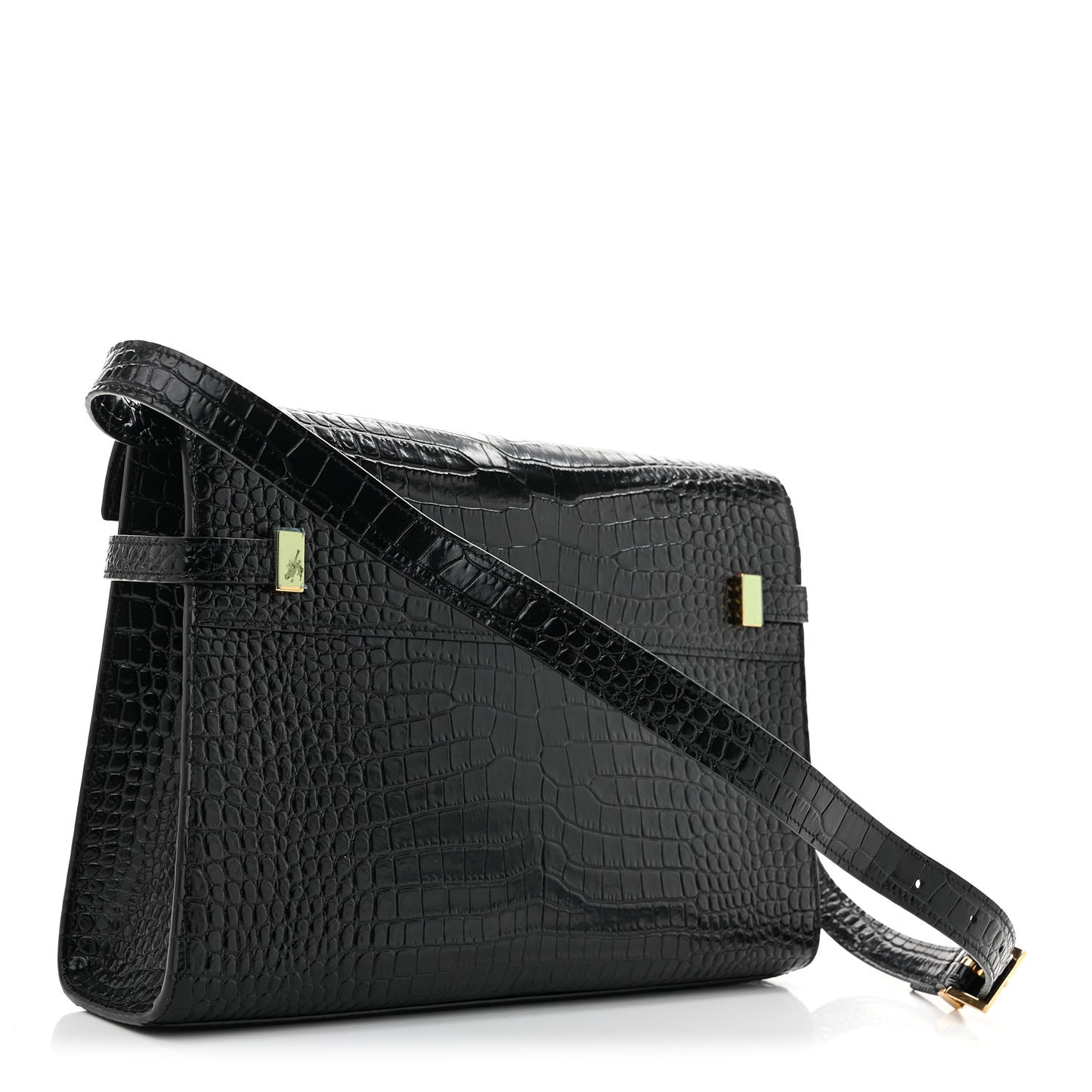 Shiny Calfskin Crocodile Embossed Manhattan Baguette Black