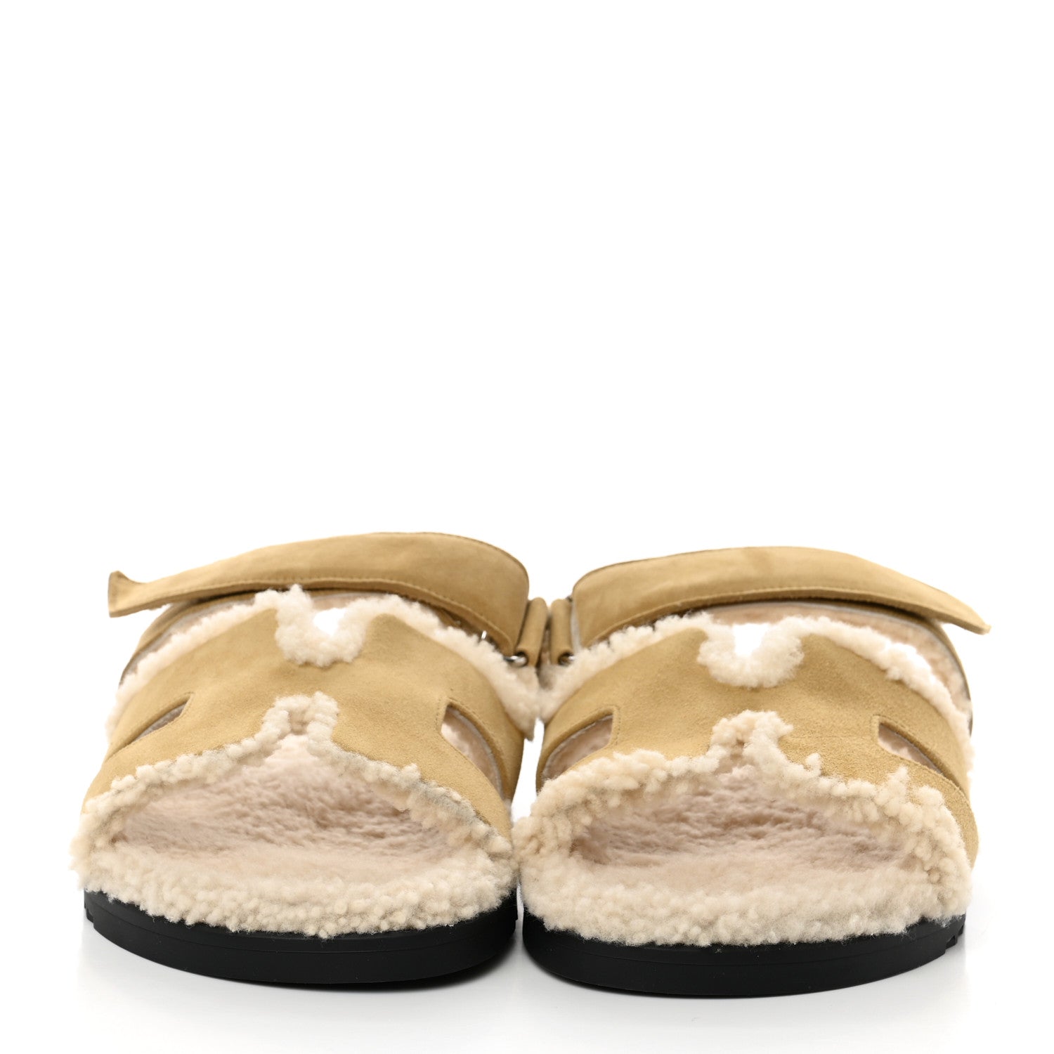 Hermes Suede Goatskin Woolskin Womens Chypre Sandals 40 Beige Albatre Ecru 2 of 9