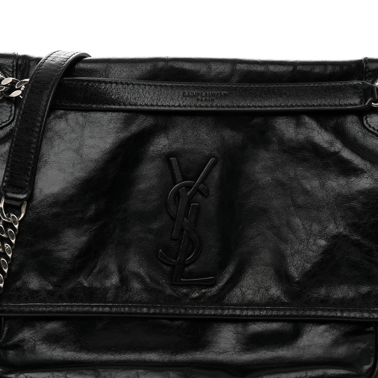 Saint Laurent Crinkled Calfskin Monogram Medium Niki Chain Satchel Black 8 of 11