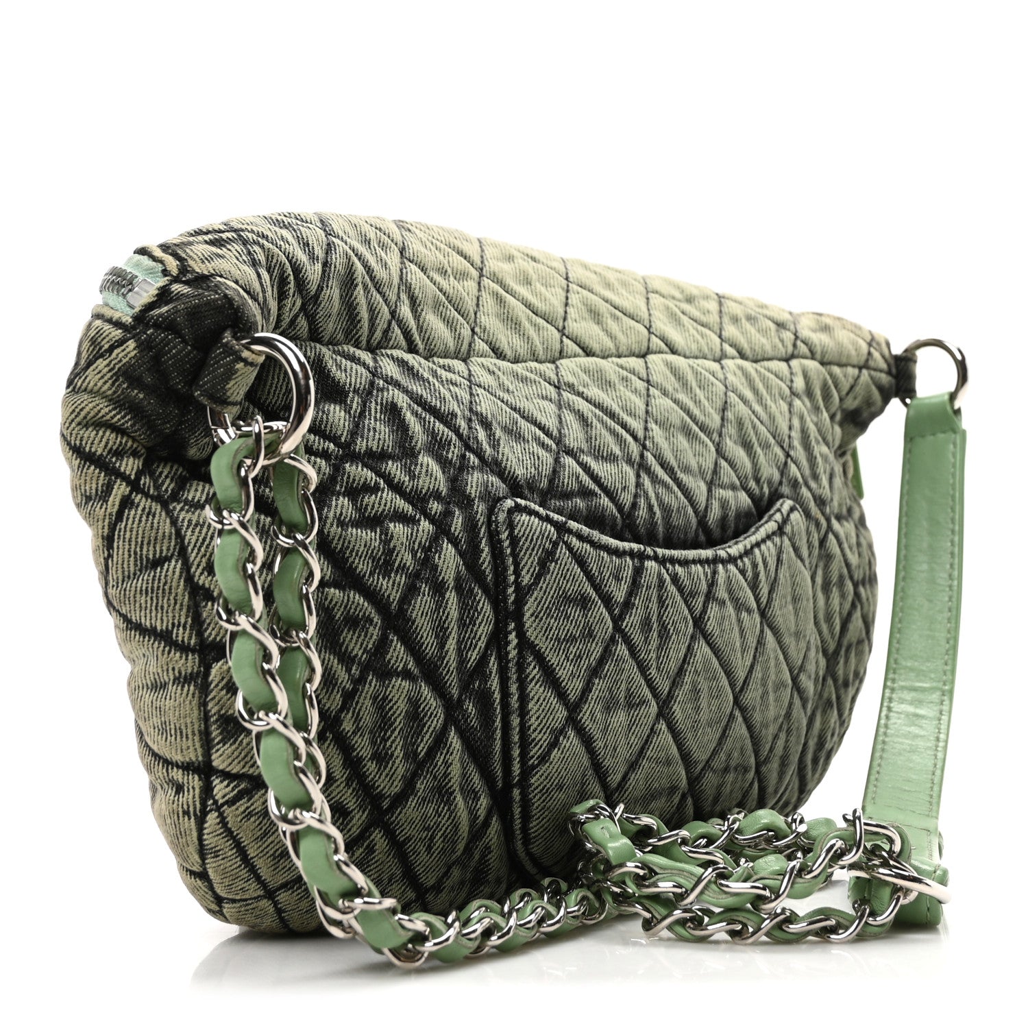 Chanel Denim Quilted Denimpression Waist Bag Green Black 3 of 10