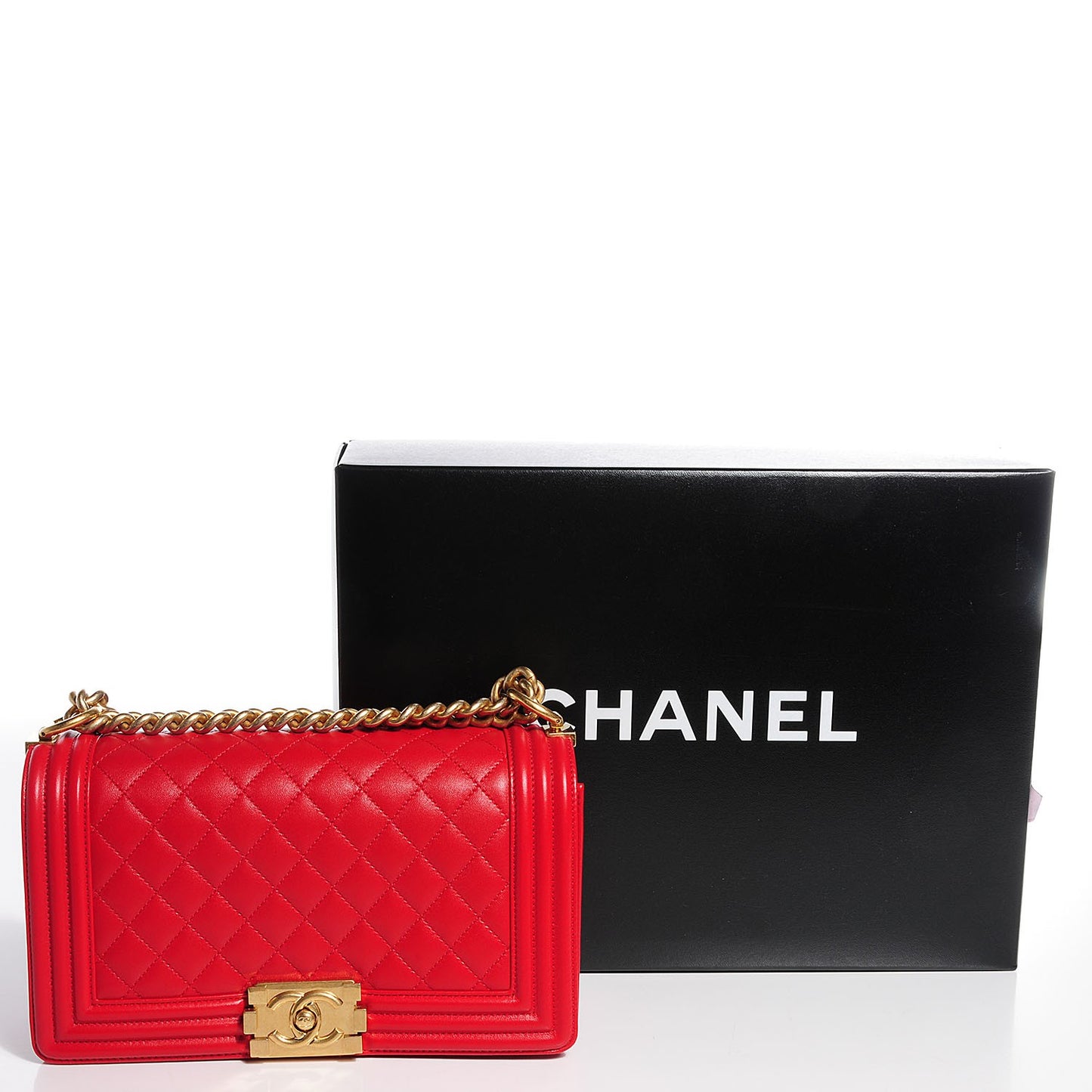 Lambskin Quilted Medium Boy Flap Red