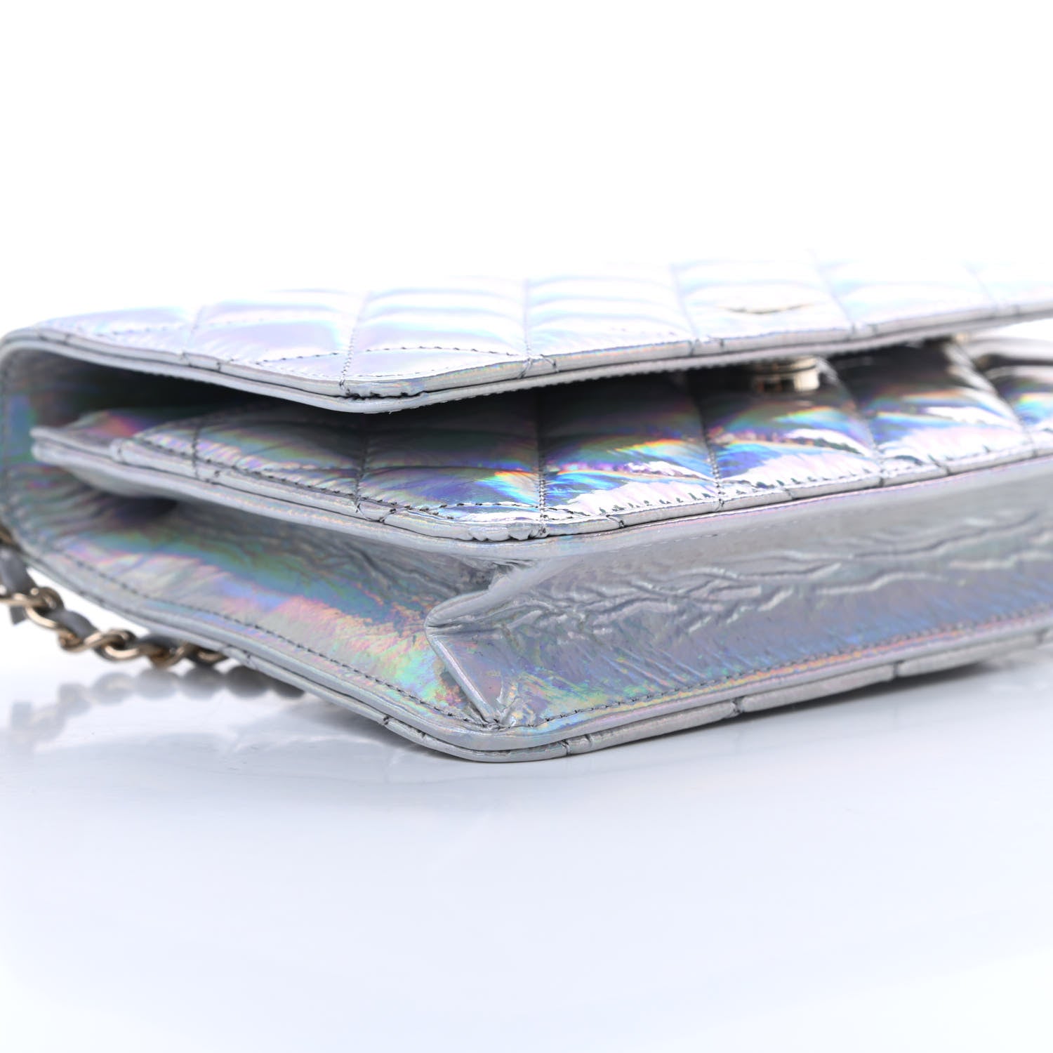 Chanel Iridescent Goatskin Quilted Wallet On Chain WOC Silver 10 of 12