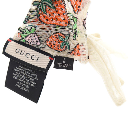 Gucci Tulle Strawberry Embroidered Sheer Gloves S White 4 of 5
