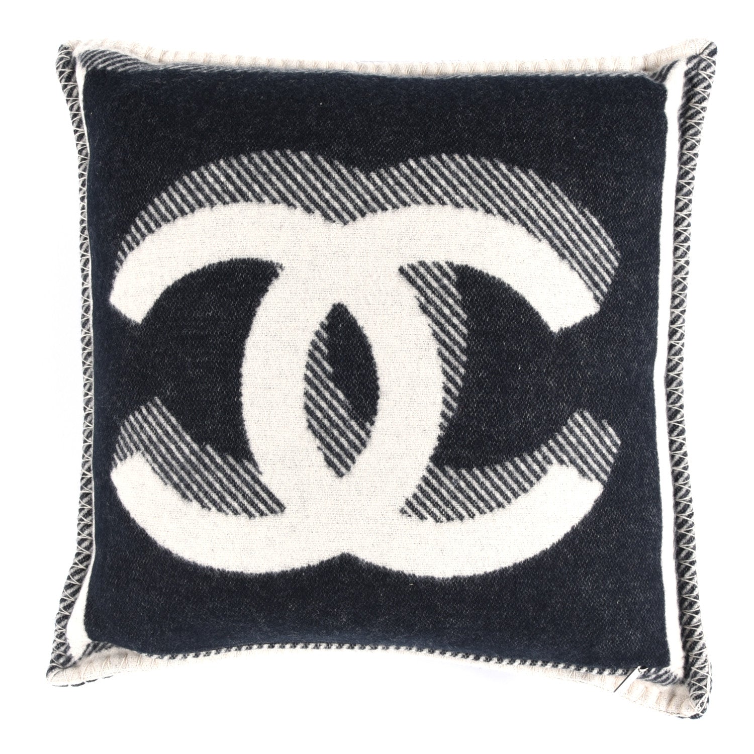 Chanel Merino Wool Cashmere CC Pillow Black White 2 of 3