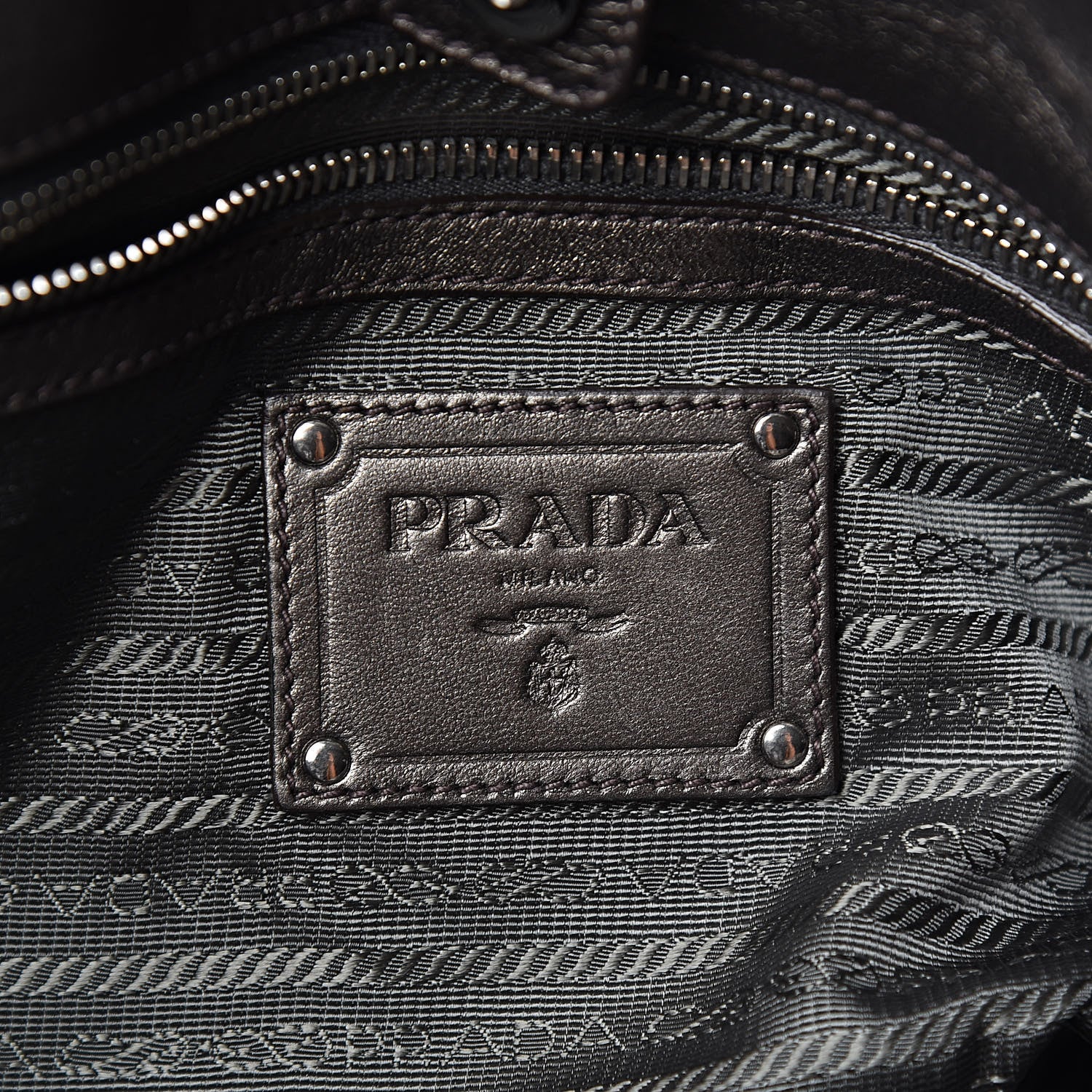 Prada Metallic Nappa Tessuto Nylon Mordore Stripes Tote Grey 6 of 10