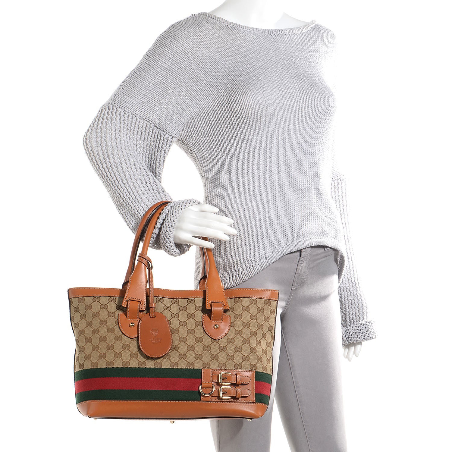 Gucci Monogram Web Medium Heritage Tote Tan 2 of 7