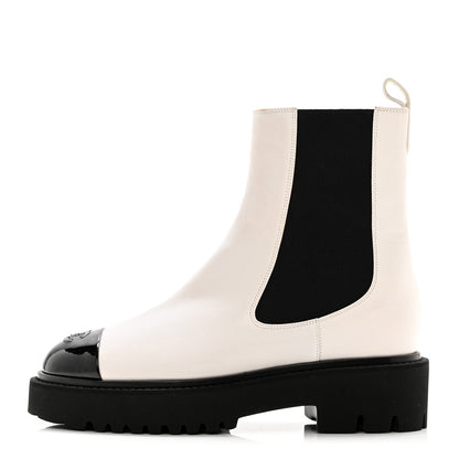 Chanel Patent Calfskin Cap Toe CC Ankle Boots 39 White Black 1 of 9