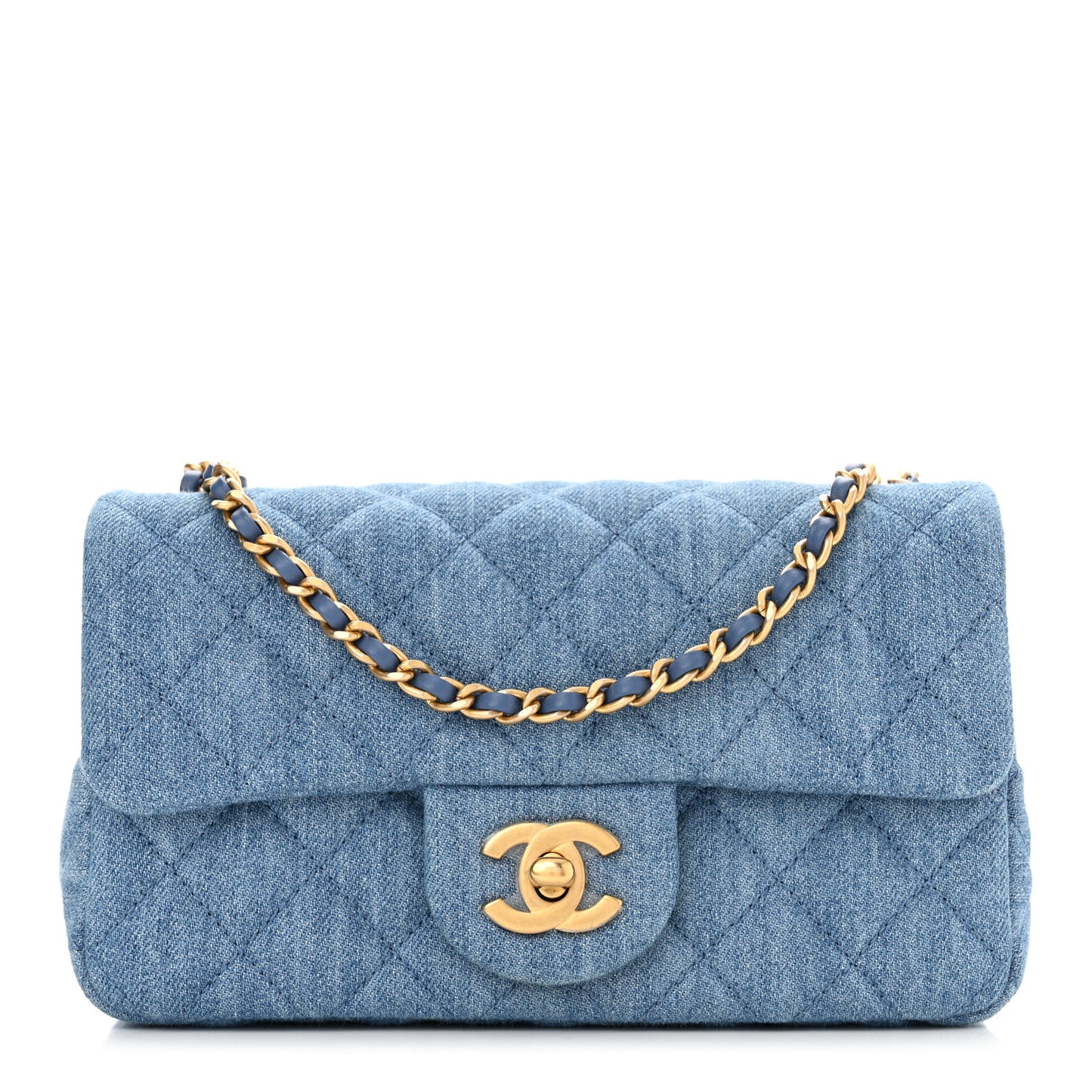Denim Quilted Mini Pearl Crush Rectangular Flap Blue
