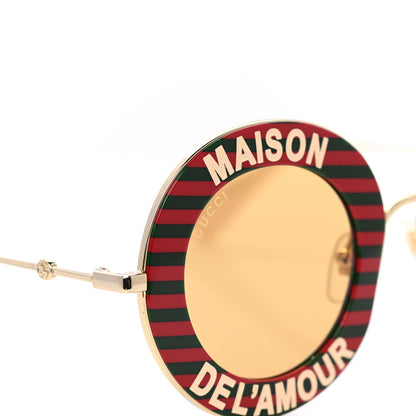 Gucci Metal Acetate Striped Maison Del'Amour Round Frame Sunglasses GG0113S Red Green 8 of 9