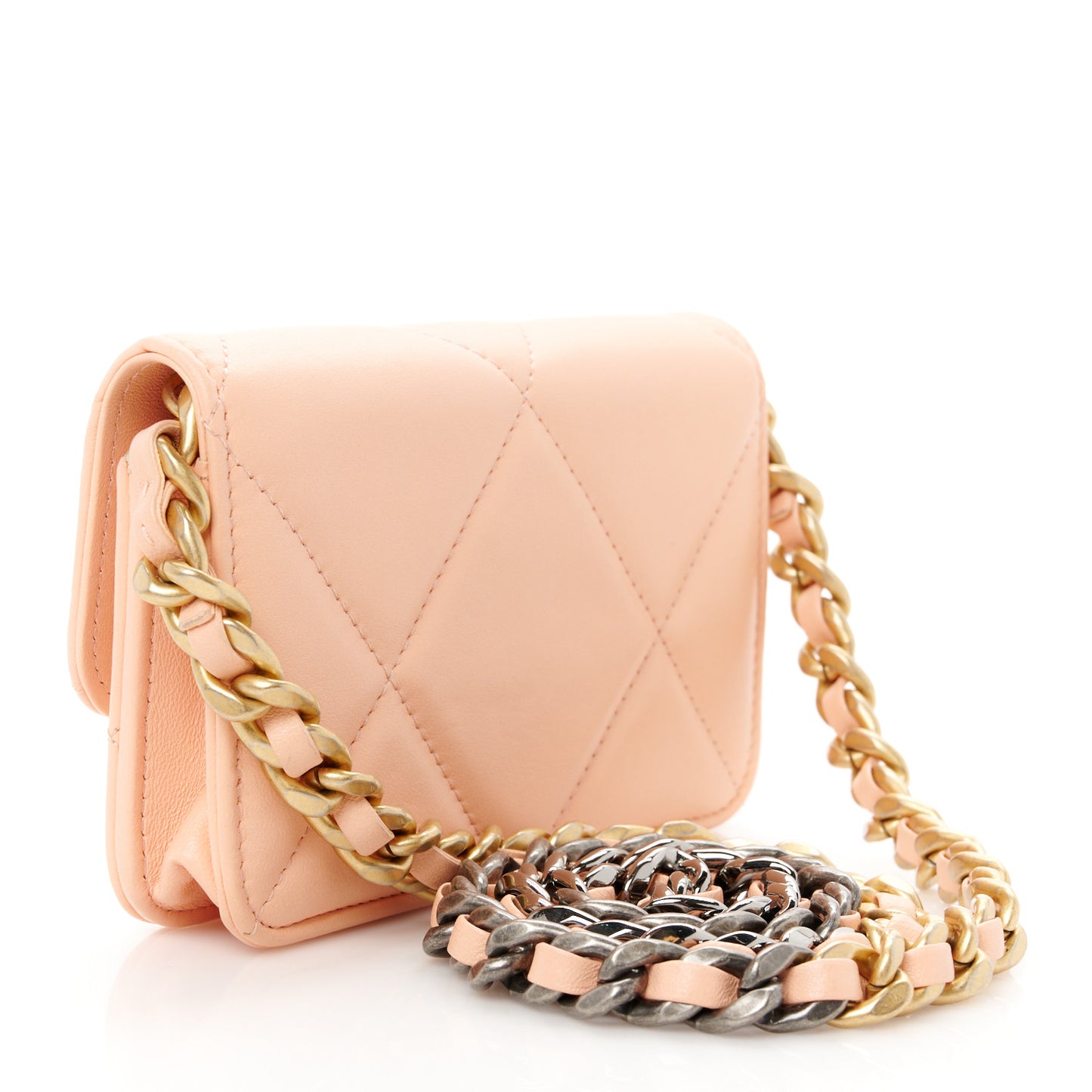 Lambskin Quilted Chanel 19 Clutch With Chain Light Orange