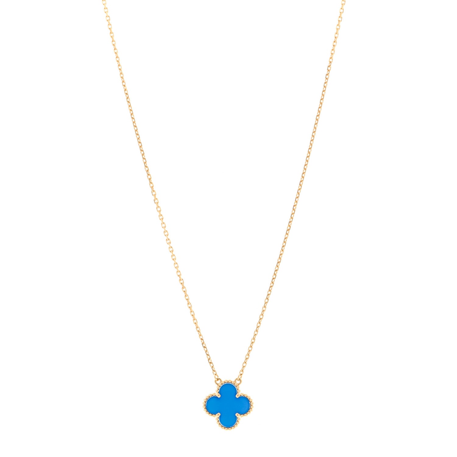 Van Cleef & Arpels 18K Yellow Gold Blue Agate Vintage Alhambra Pendant Necklace 1 of 5