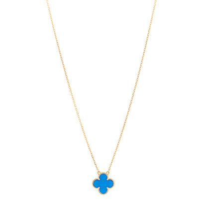 Van Cleef & Arpels 18K Yellow Gold Blue Agate Vintage Alhambra Pendant Necklace 1 of 5