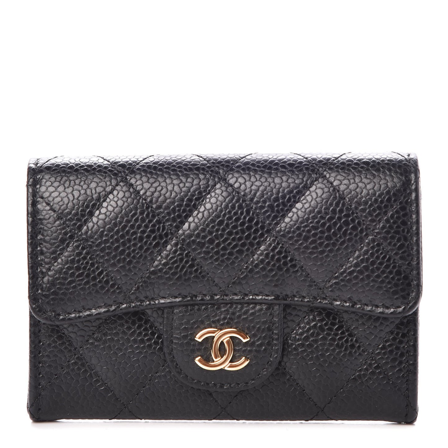 Caviar Quilted Flap Card Holder Black