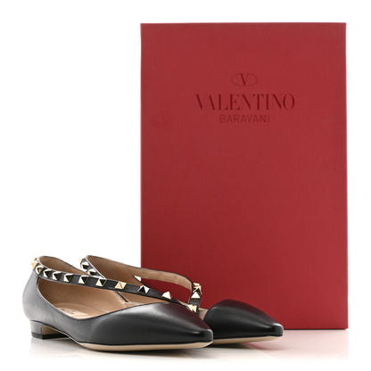 Valentino Garavani Calfskin Nappa Rockstud D'Orsay Strap Flats 37 Black Poudre 10 of 10