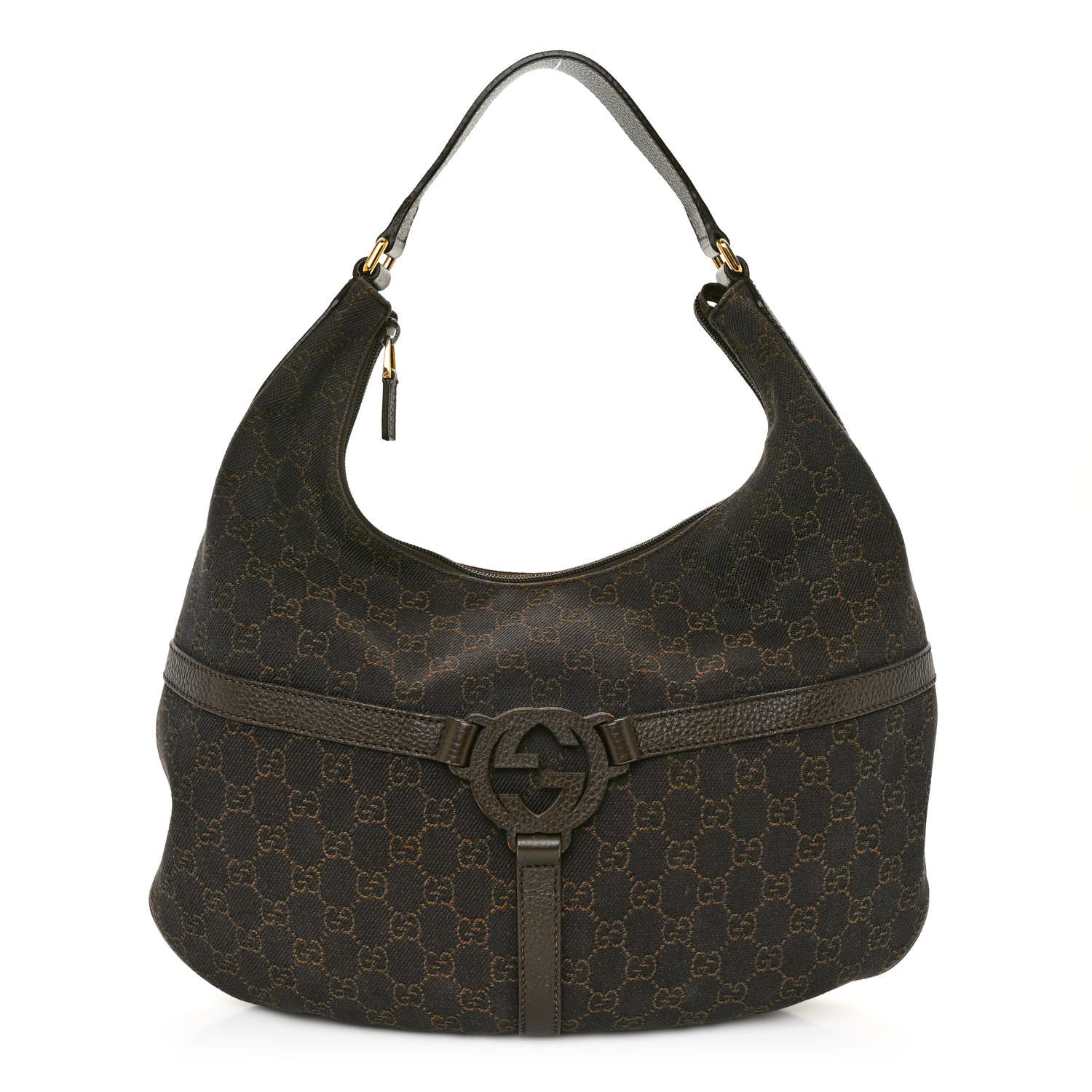 Gucci Canvas GG Reins Hobo Brown Black 1 of 10