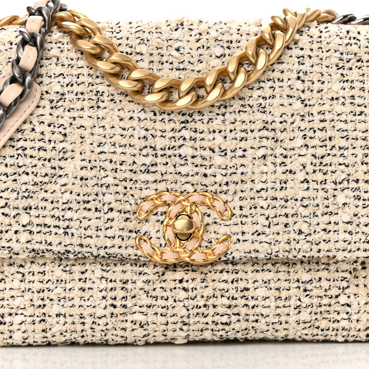 Chanel Tweed Quilted Medium Chanel 19 Flap Ecru Black 8 of 11