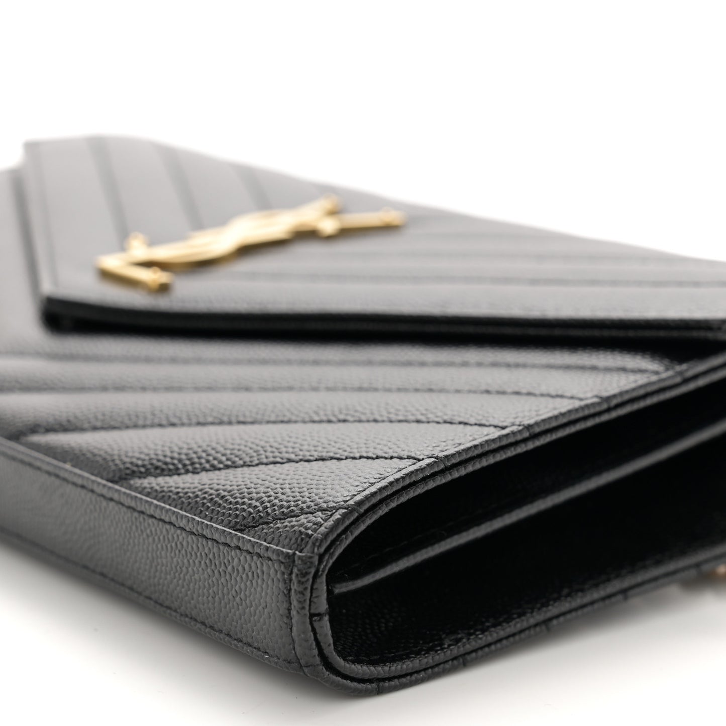 Grain De Poudre Matelasse Chevron Monogram Chain Wallet Black