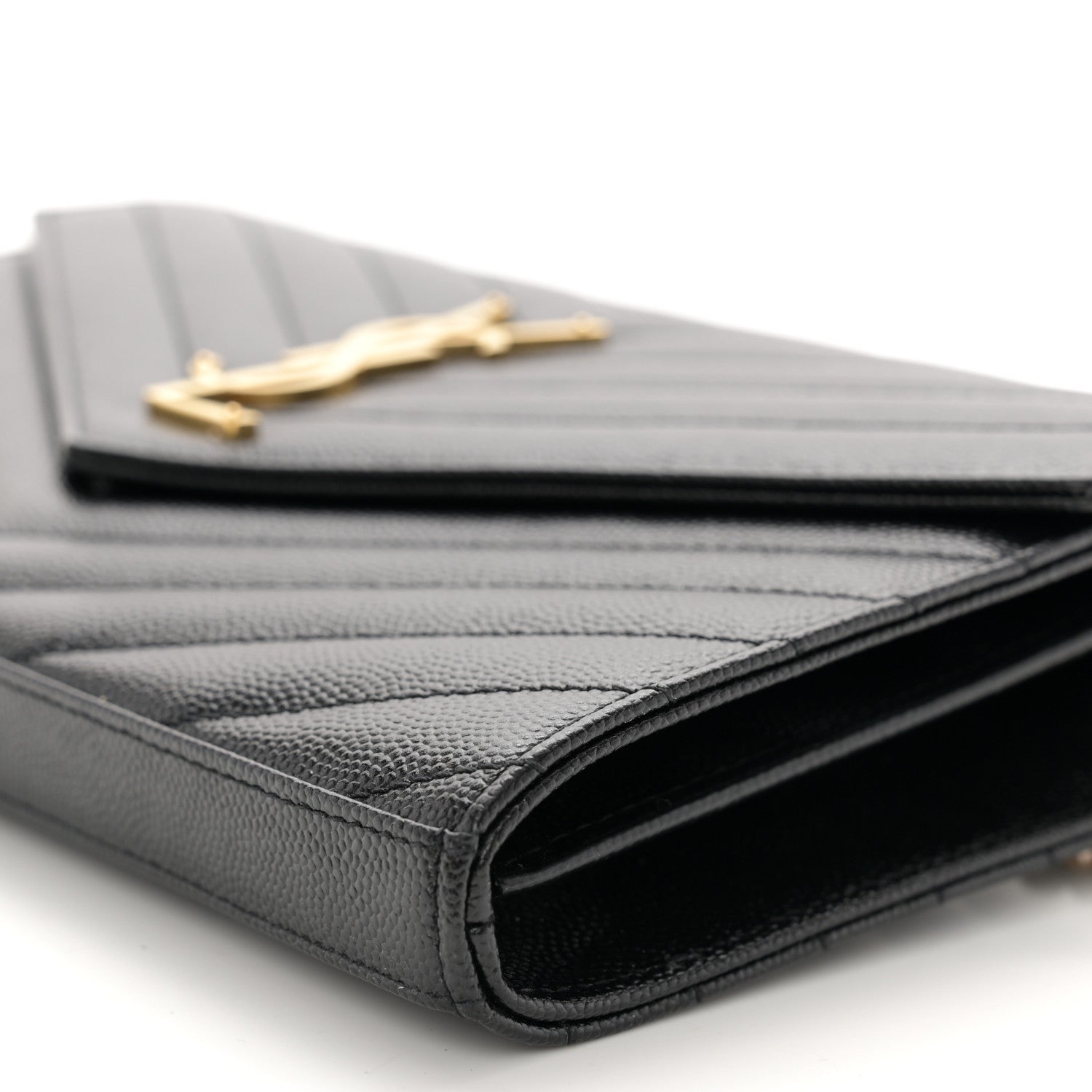 Saint Laurent Grain De Poudre Matelasse Chevron Monogram Chain Wallet Black 8 of 11