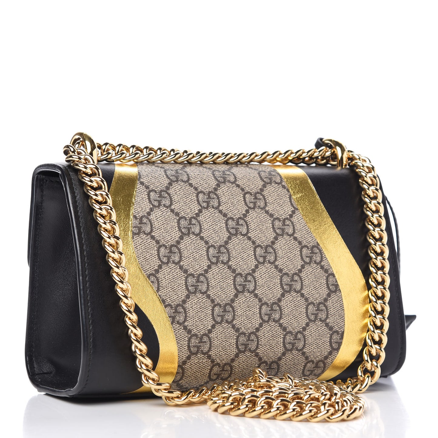 Calfskin GG Supreme Monogram Small Padlock Shoulder Bag Black Gold