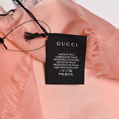 Gucci Modal Silk GG Writers Fringe Shawl Old Rose Sky Blue 4 of 5