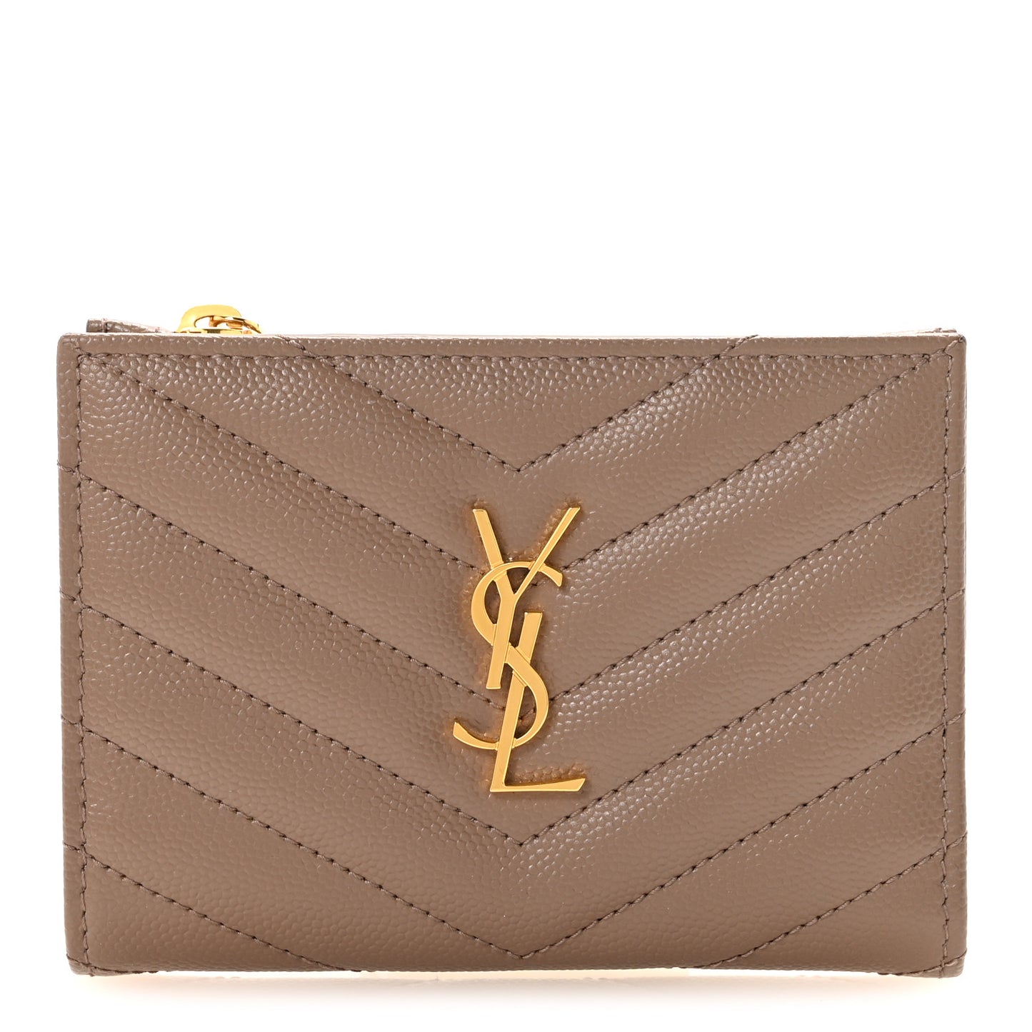 Grain De Poudre Matelasse Chevron Monogram Zipped Two-Part Wallet Dark Latte