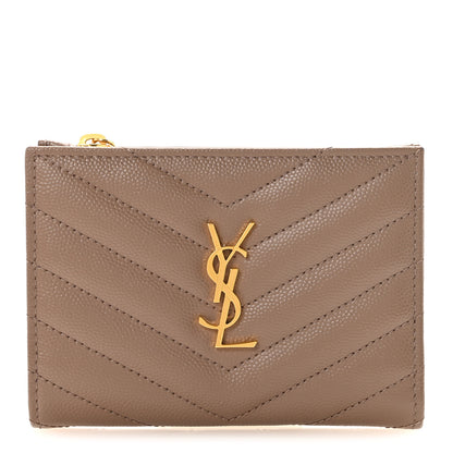 Saint Laurent Grain De Poudre Matelasse Chevron Monogram Zipped Two-Part Wallet Dark Latte 1 of 7