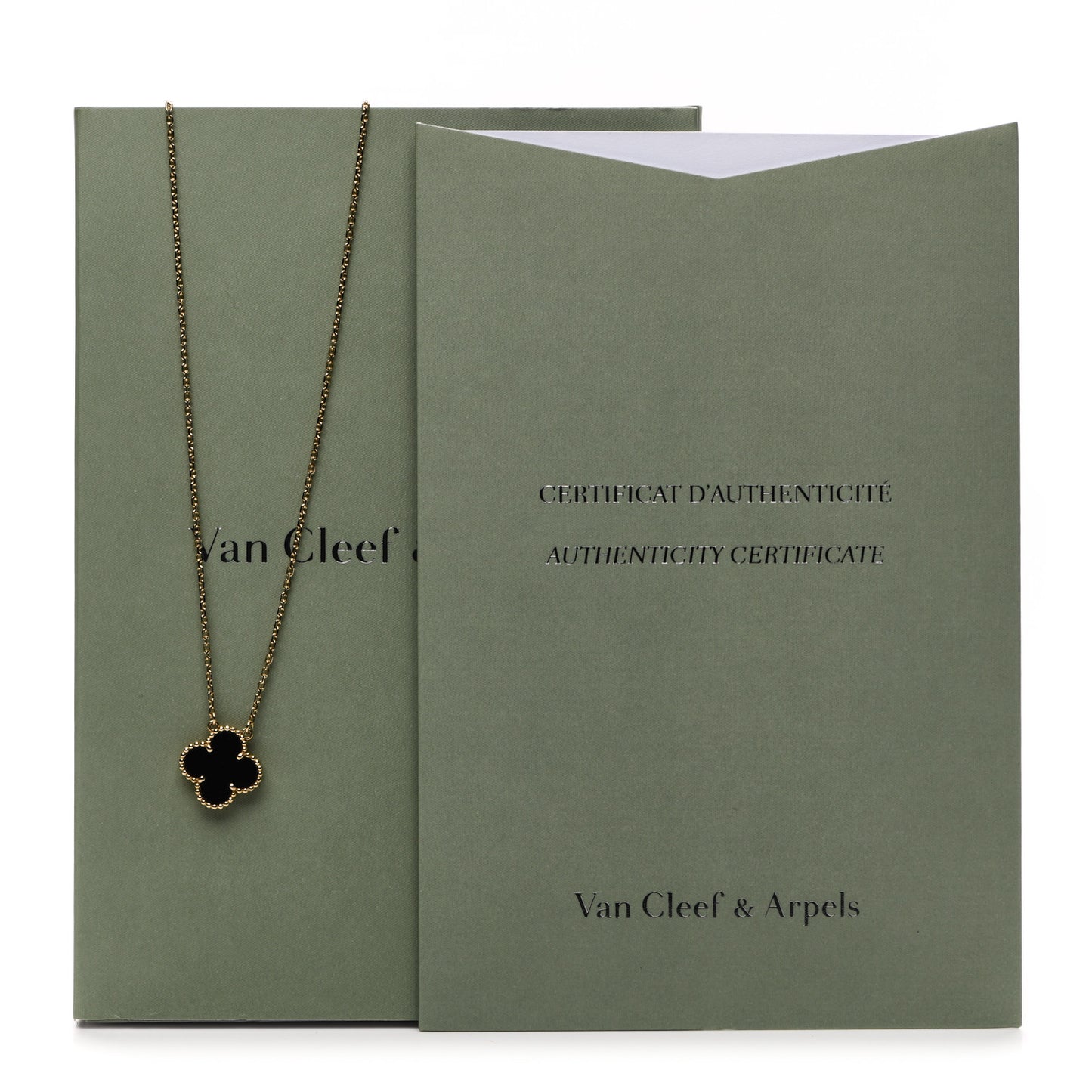 18K Yellow Gold Black Onyx Vintage Alhambra Pendant Necklace