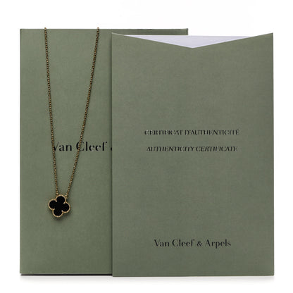 Van Cleef & Arpels 18K Yellow Gold Black Onyx Vintage Alhambra Pendant Necklace 6 of 6