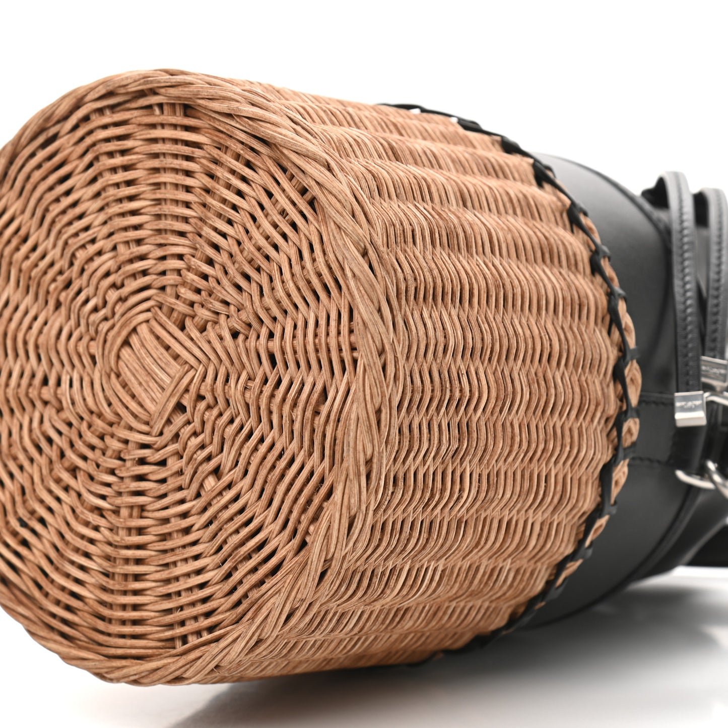 Calfskin Wicker Small Bahia Bucket Bag Black