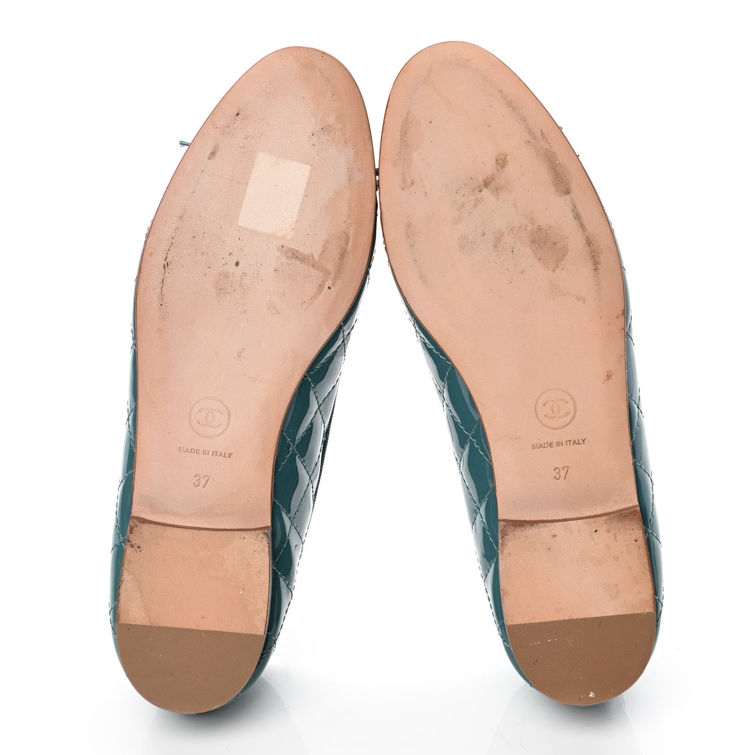Chanel Patent Calfskin Quilted Cap Toe CC Ballerina Flats 37 Turquoise 4 of 4
