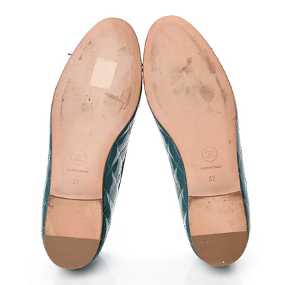 Chanel Patent Calfskin Quilted Cap Toe CC Ballerina Flats 37 Turquoise 4 of 4