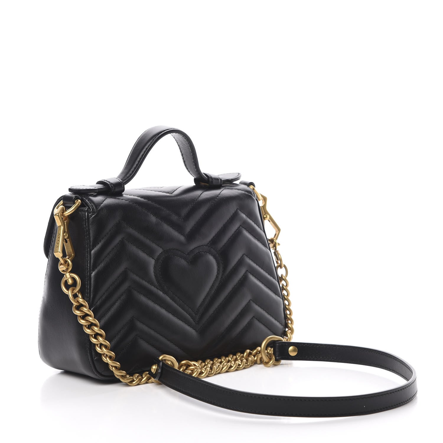 Gucci Calfskin Matelasse Mini GG Marmont Top Handle Shoulder Bag Black 3 of 12