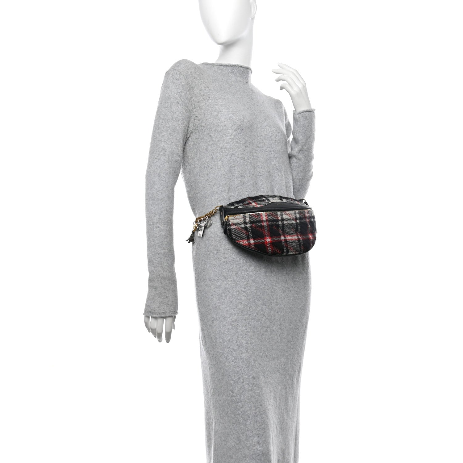 Balenciaga Wool Plaid Diagonal Allover Logo Matelasse XS Souvenir Belt Bag Black White Red 2 of 15