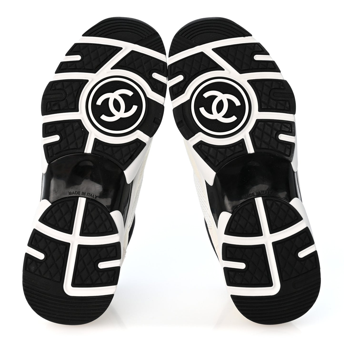 Mesh Suede Calfskin Grained Calfskin Womens CC Sneakers 37.5 White Black