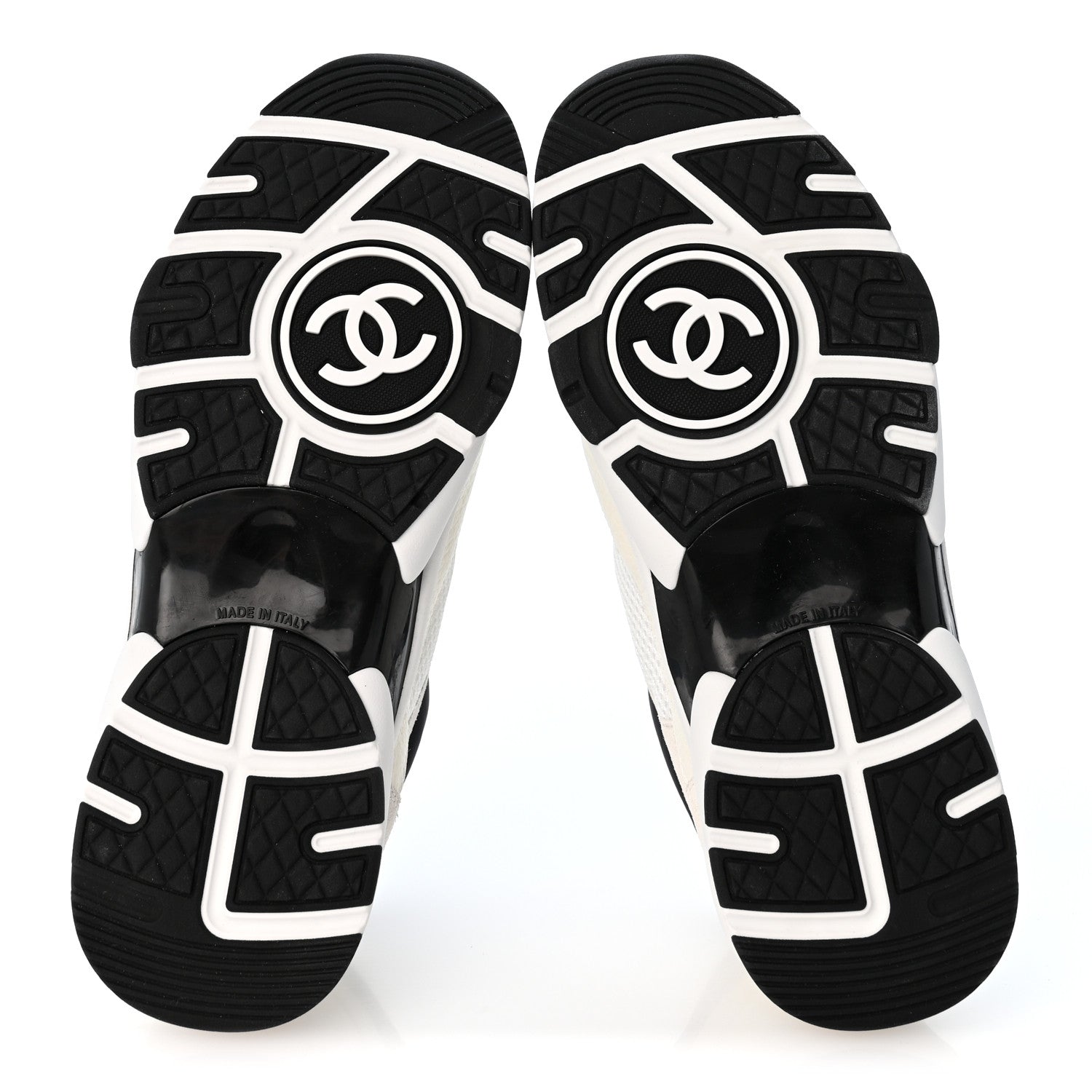 Chanel Mesh Suede Calfskin Grained Calfskin Womens CC Sneakers 37.5 White Black 6 of 10